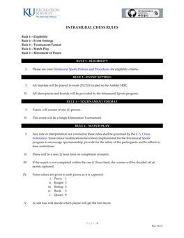 KU Intramural Chess Rules