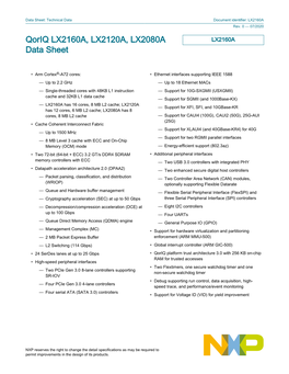 Qoriq LX2160A, LX2120A, LX2080A Data Sheet, Rev