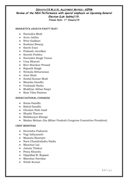 Review of the NDA Performance with Special Emphasis on Upcoming General Election (Lok Sabha)'19. Bharatiya Janata Party (BJP)