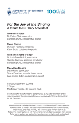 For the Joy of the Singing a Tribute to Dr