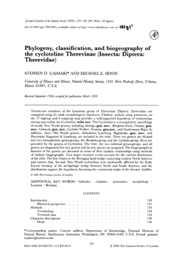 Phylogeny, Classification, and Biogeography of the Cycloteline Therevinae (Diptera: Therevidae)
