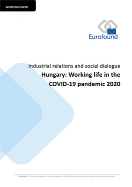 Working Life in the COVID-19 Pandemic 2020