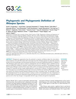 Phylogenetic and Phylogenomic Definition of Rhizopus