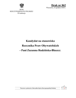 Druk Nr 862 Kandydat Na Stanowisko Rzecznika Praw Obywatelskich