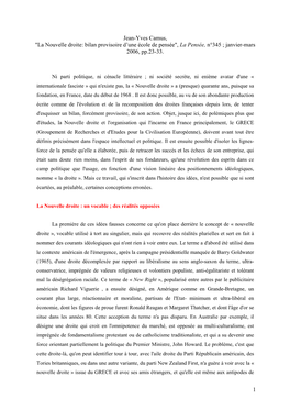 La Nouvelle Droite: Bilan Provisoire D’Une École De Pensée