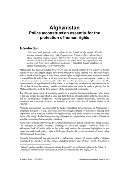 Afghanistan Police Reconstruction Essential for the Protection of Human Rights