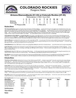 COLORADO ROCKIES Postgame Notes