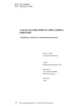 Value Co-Creation in the Gaming Industry