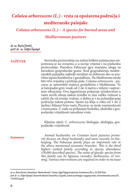 Colutea Arborescens (L.) - Vrsta Za Opožarena Područja I Mediteranske Pašnjake Colutea Arborescens (L.) – a Species for Burned Areas and Mediterranean Pastures