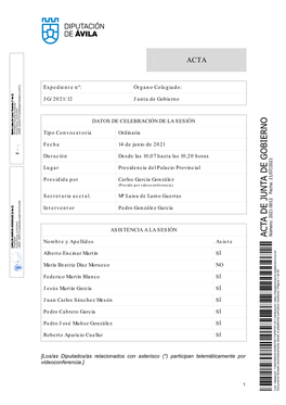 ACTA DE JUNTA DE GOBIERNO Número: 2021-0012 F