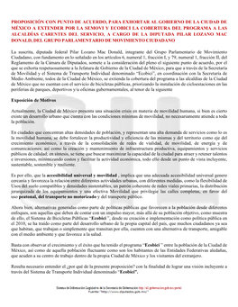 Proposición Con Punto De Acuerdo, Para Exhortar Al Gobierno De La Ciudad De México a Extender Por La Semovi Y Ecobici La Cober