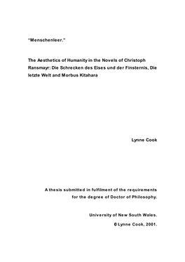 The Aesthetics of Humanity in the Novels of Christoph Ransmayr: Die Schrecken Des Eises Und Der Finsternis, Die Letzte Welt and Morbus Kitahara
