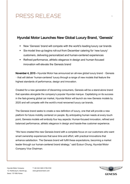 Hyundai Motor Launches New Global Luxury Brand, 'Genesis'