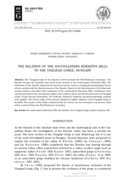 The Relation of the South-Eastern Börzsöny Hills to the Visegrad Gorge, Hungary