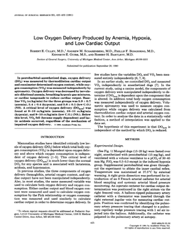 Low Oxygen Delivery Produced by Anemia, Hypoxia, and Low Cardiac Output