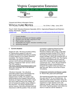 Viticulture Notes May-June 2010