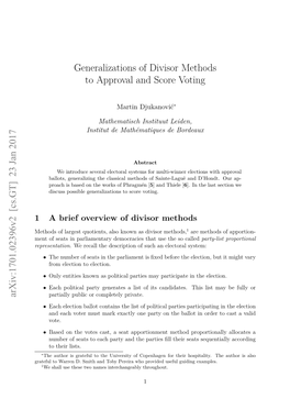 Generalizations of Divisor Methods to Approval and Score Voting