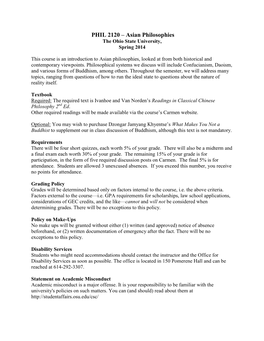 PHIL 2120 – Asian Philosophies the Ohio State University, Spring 2014