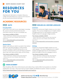 Academic Resources, College and Career Resources, As Well As Some Resources for Your Social and Emotional Well-Being