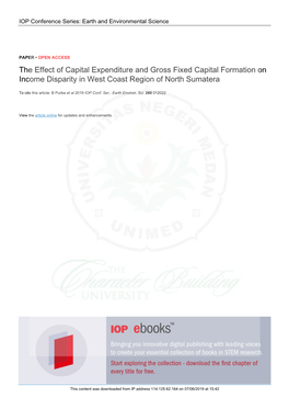The Effect of Capital Expenditure and Gross Fixed Capital Formation on Income Disparity in West Coast Region of North Sumatera