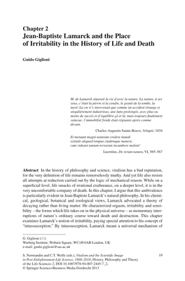 Jean-Baptiste Lamarck and the Place of Irritability in the History of Life and Death