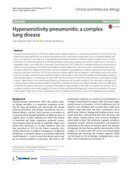 Hypersensitivity Pneumonitis: a Complex Lung Disease Gian Galeazzo Riario Sforza* and Androula Marinou