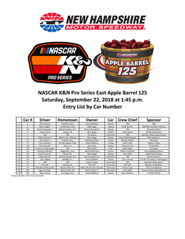 NASCAR K&N Pro Series East Apple Barrel 125 Saturday, September 22