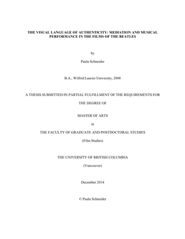 The Visual Language of Authenticity: Mediation and Musical Performance in the Films of the Beatles