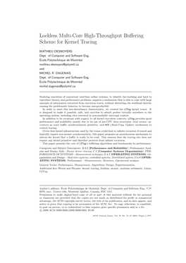 Lockless Multi-Core High-Throughput Buffering Scheme for Kernel Tracing