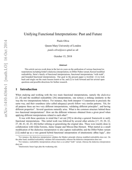 Unifying Functional Interpretations: Past and Future