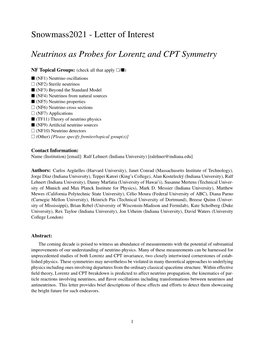 Letter of Interest Neutrinos As Probes for Lorentz