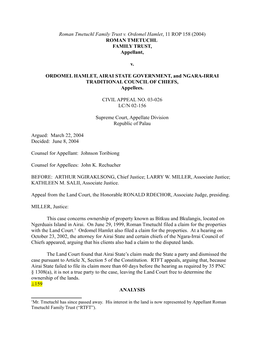 Roman Tmetuchl Family Trust V. Ordomel Hamlet, 11 ROP 158 (2004) ROMAN TMETUCHL FAMILY TRUST, Appellant