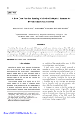 A Low Cost Position Sensing Method with Optical Sensors for Switched Reluctance Motor