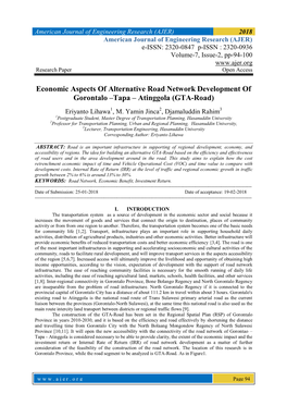 Economic Aspects of Alternative Road Network Development of Gorontalo –Tapa – Atinggola (GTA-Road)