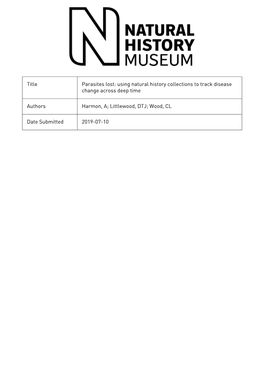 A Harmon Et Al. – Supporting Information Webtable 1. Partial List of Parasites Identified in Archaeological and Paleontologica