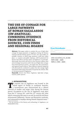 The Use of Coinage for Large Payments at Roman Sagalassos (Sw Anatolia). Combining Evidence from Historical Sources, Coin Finds