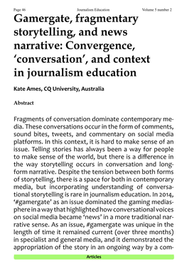 Gamergate, Fragmentary Storytelling, and News Narrative: Convergence, ‘Conversation’, and Context in Journalism Education