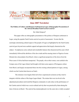 The Politics of Culture in a Diaspora Community: a Case Study of Caretta, an African Brazilian Carnival in Lagos, Nigeria