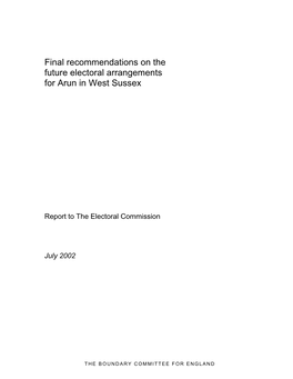 Final Recommendations on the Future Electoral Arrangements for Arun in West Sussex