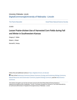 Lesser Prairie-Chicken Use of Harvested Corn Fields During Fall and Winter in Southwestern Kansas