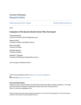 Evaluation of the Bourke Alcohol Action Plan: Final Report