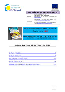 Boletín Semanal 12 De Enero De 2021