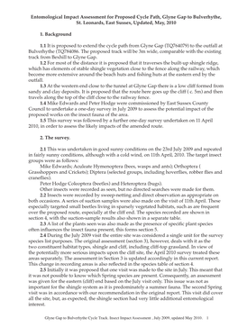 Entomological Impact Assessment for Proposed Cycle Path, Glyne Gap to Bulverhythe, St