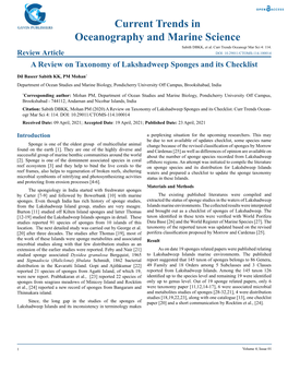 Current Trends in Oceanography and Marine Science Sabith DBKK, Et Al