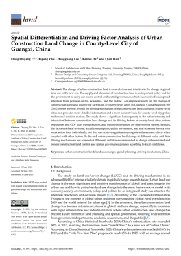 Spatial Differentiation and Driving Factor Analysis of Urban Construction Land Change in County-Level City of Guangxi, China
