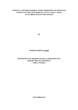 Toxicity and Immunomodulatory Properties of Methanol Extract of the Stem Bark of Lannea Acida A