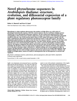 Novel Phytochrome Sequences in Arabidopsis Thaliana: Structure, Evolution, and Differential Expression of a Plant Regulatory Photoreceptor Family