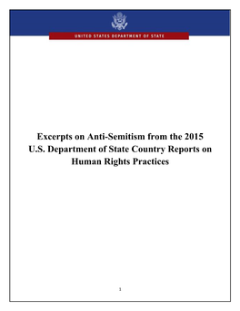 Excerpts on Anti-Semitism from the 2015 U.S. Department of State Country Reports on Human Rights Practices
