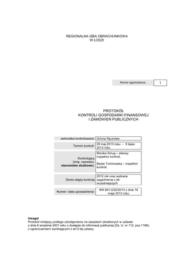 Protokół Kontroli Gospodarki Finansowej I Zamówie Ń Publicznych