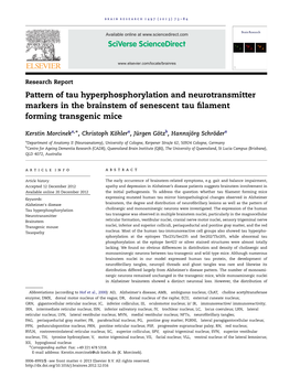 Pattern of Tau Hyperphosphorylation and Neurotransmitter Markers in the Brainstem of Senescent Tau ﬁlament Forming Transgenic Mice